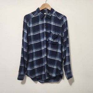 HOLLISTER Women's Blue Plaid Long Sleeve Front Pocket Button Up Shirt Size M